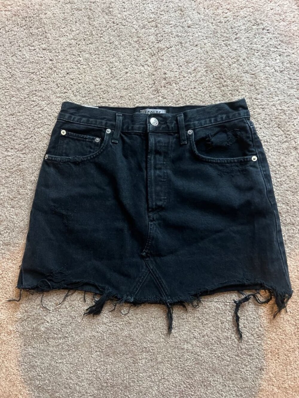 Agolde Quinn High Rise Mini Denim Skirt in Black Size 27